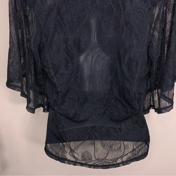 Small Lily Rose Black Lace Blouse Scoop Neckline Flowy Sheer Goth - Picture 11 of 13
